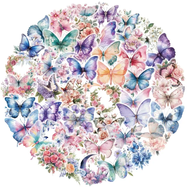50 PET Transparent Butterfly Flower Stickers 50Pcs - Shop at LoveMi
