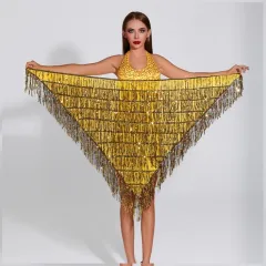 Women's Sequined Tassel Triangle Hip Bag Waist Scarf - Gold - View 1
