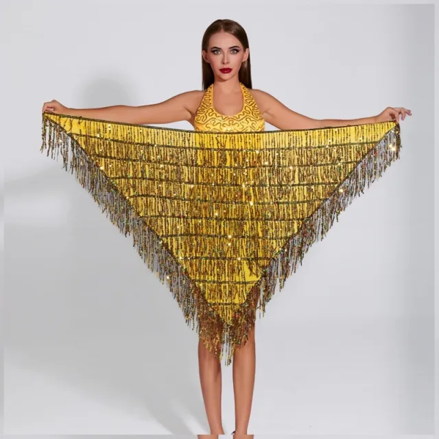 Women's Sequined Tassel Triangle Hip Bag Waist Scarf Gold - Shop at LoveMi