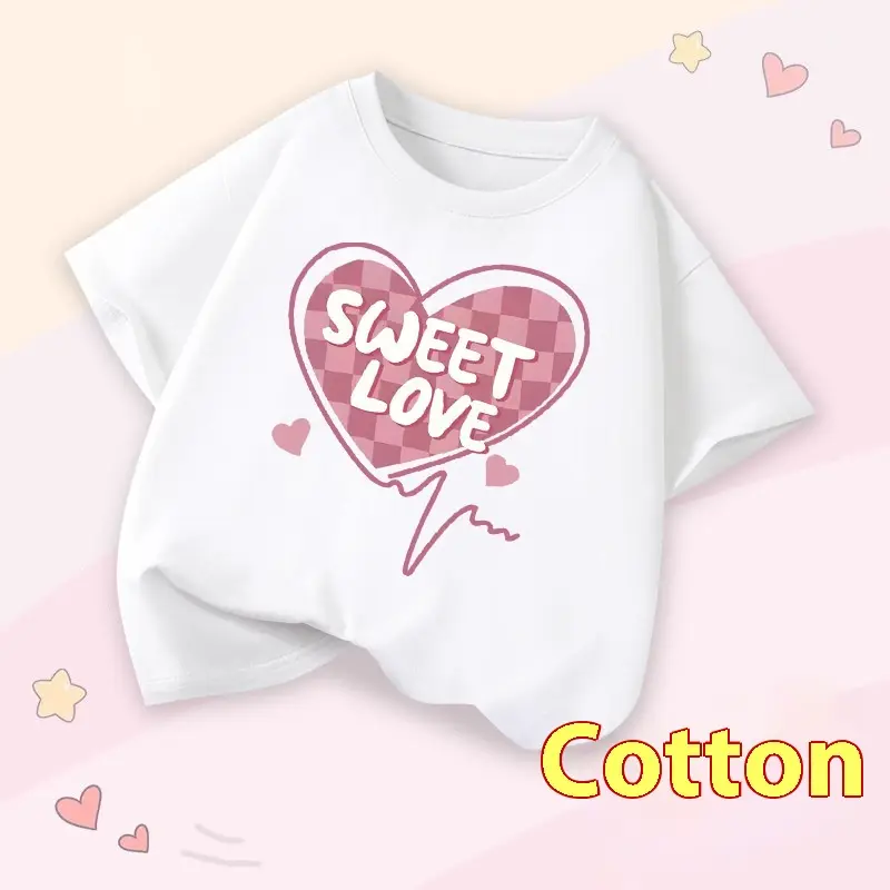 Western Style Top Middle And Big Children's Summer Wear Girls' Round Neck Sweet Style
