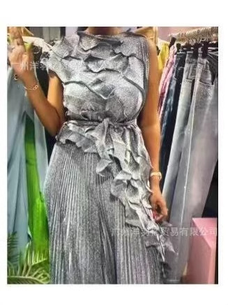 Pleated Tree Fungus-like Lacework Heavy Industry Flat Collar Lace-up Dress