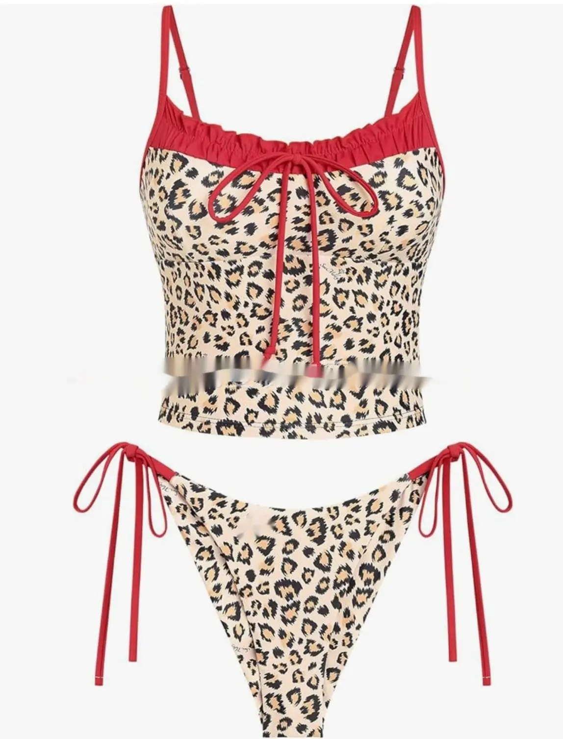 Swimsuit Women's Contrast Color Strap Leopard Print Bikini