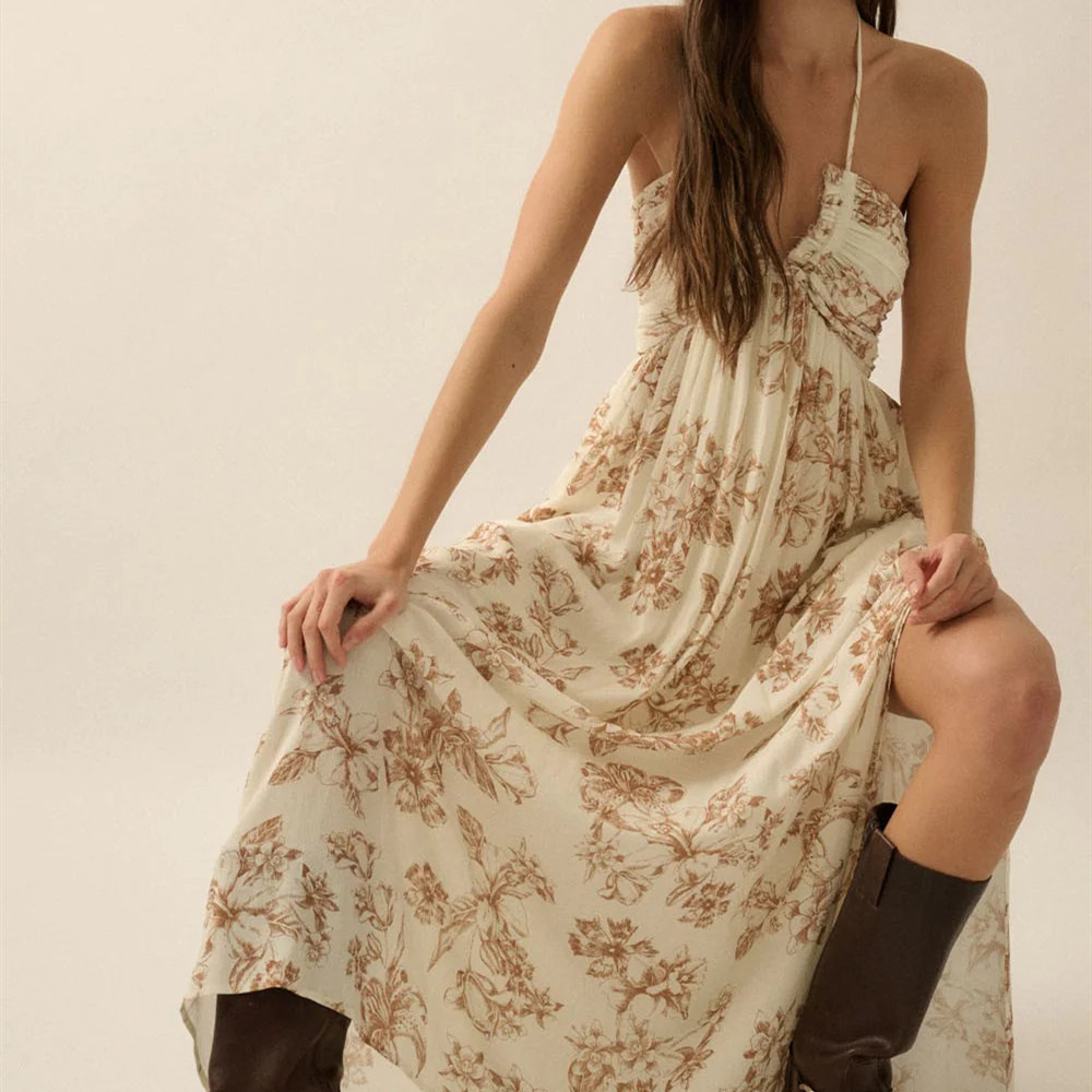 Women's Sling Tube Top Backless Chest wrapped Digital Dress White Lining - Shop at LoveMi