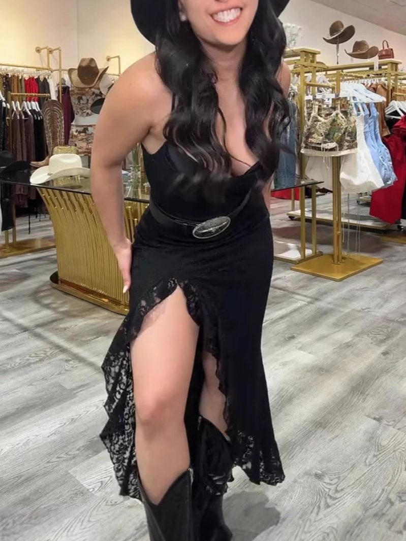 Women's Black Camisole Hem Lace Dress