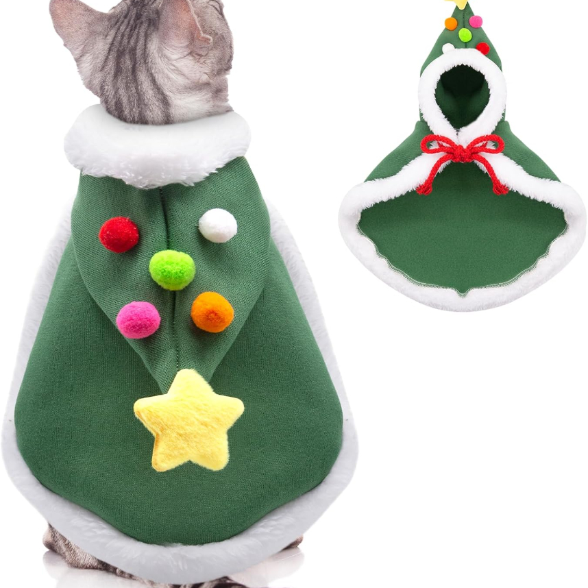 Cat Christmas Cape With Velvet Stars Hat