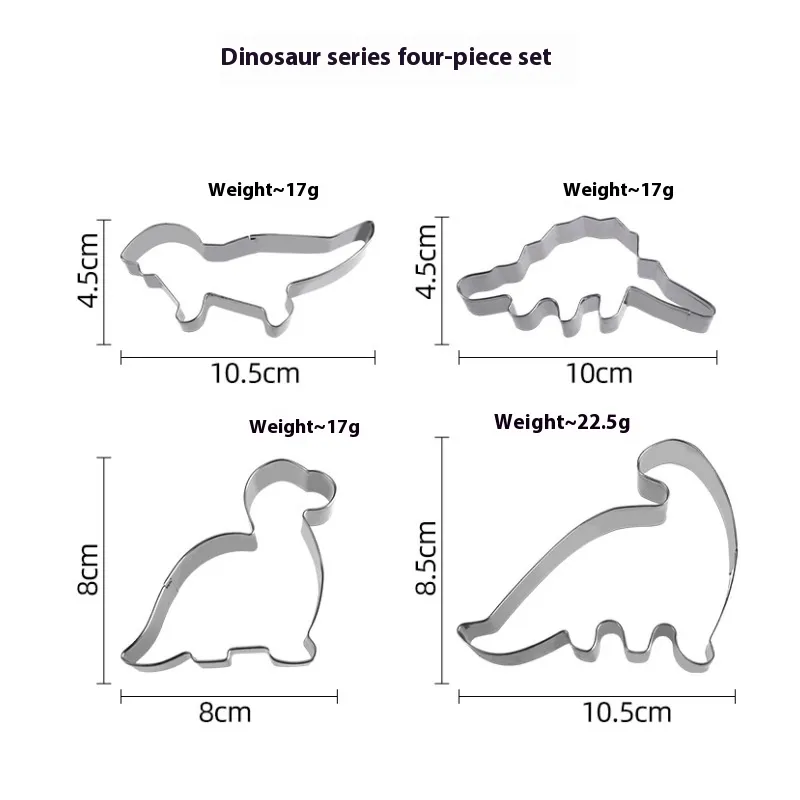 Handmade Stainless Steel Biscuit Mold - Dinosaur Series 4Pcs