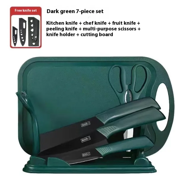 Black Steel Household Tools Kitchen Knife 7Piece Set Green - Shop at LoveMi