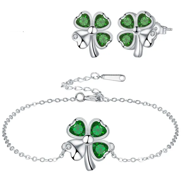A Set Of Four leaf Clover Bracelets And Earrings For Women Bracelet Ear Studs - Shop at LoveMi