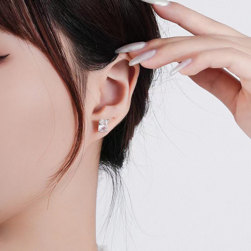 Rectangular Geometric Gem Petite Earrings