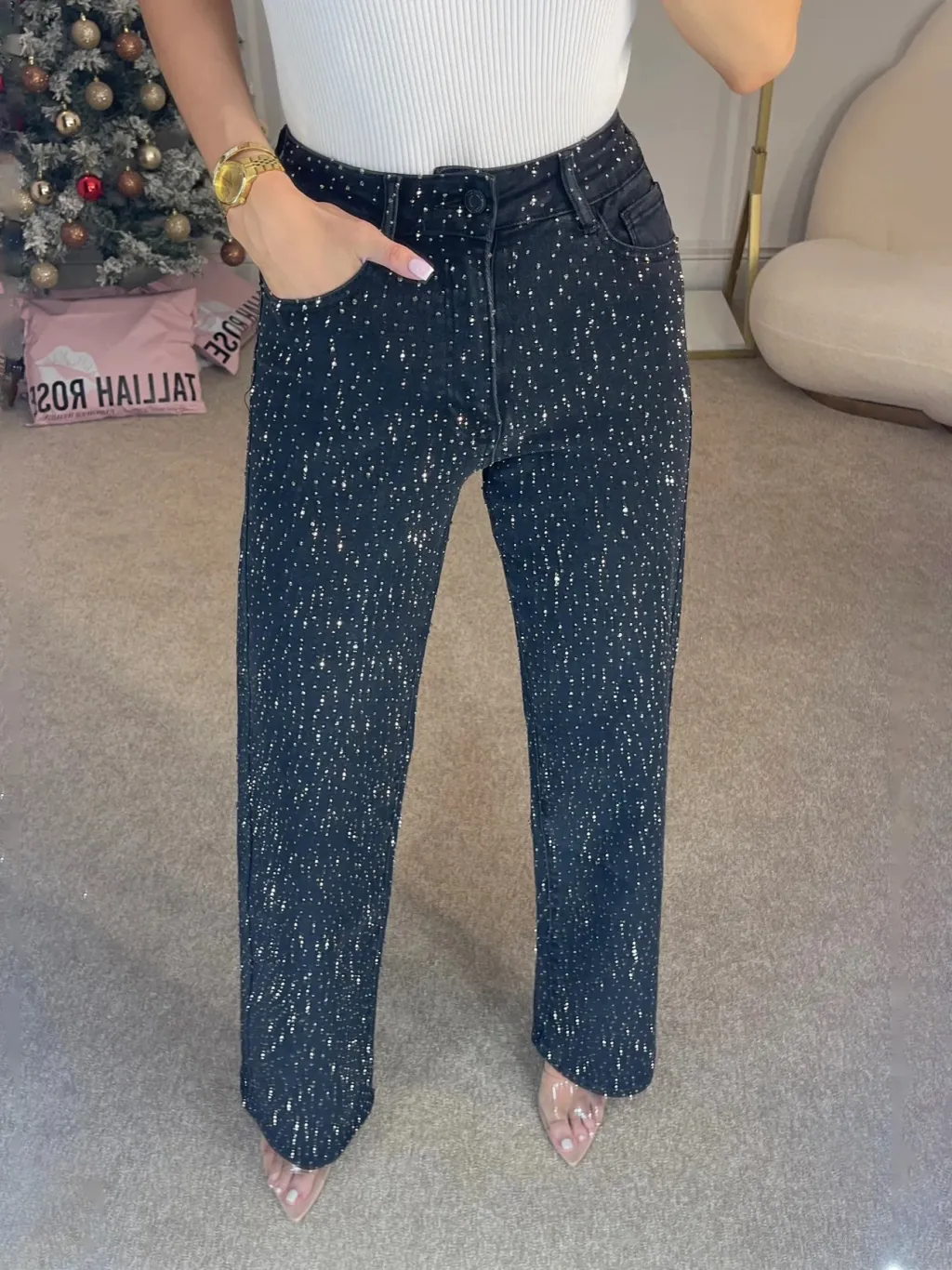 With High Waist Straight Leg Pants - Black