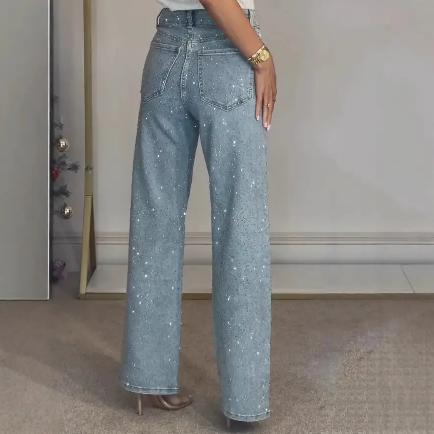 Hot Girl With High Waist Straight Leg Pants