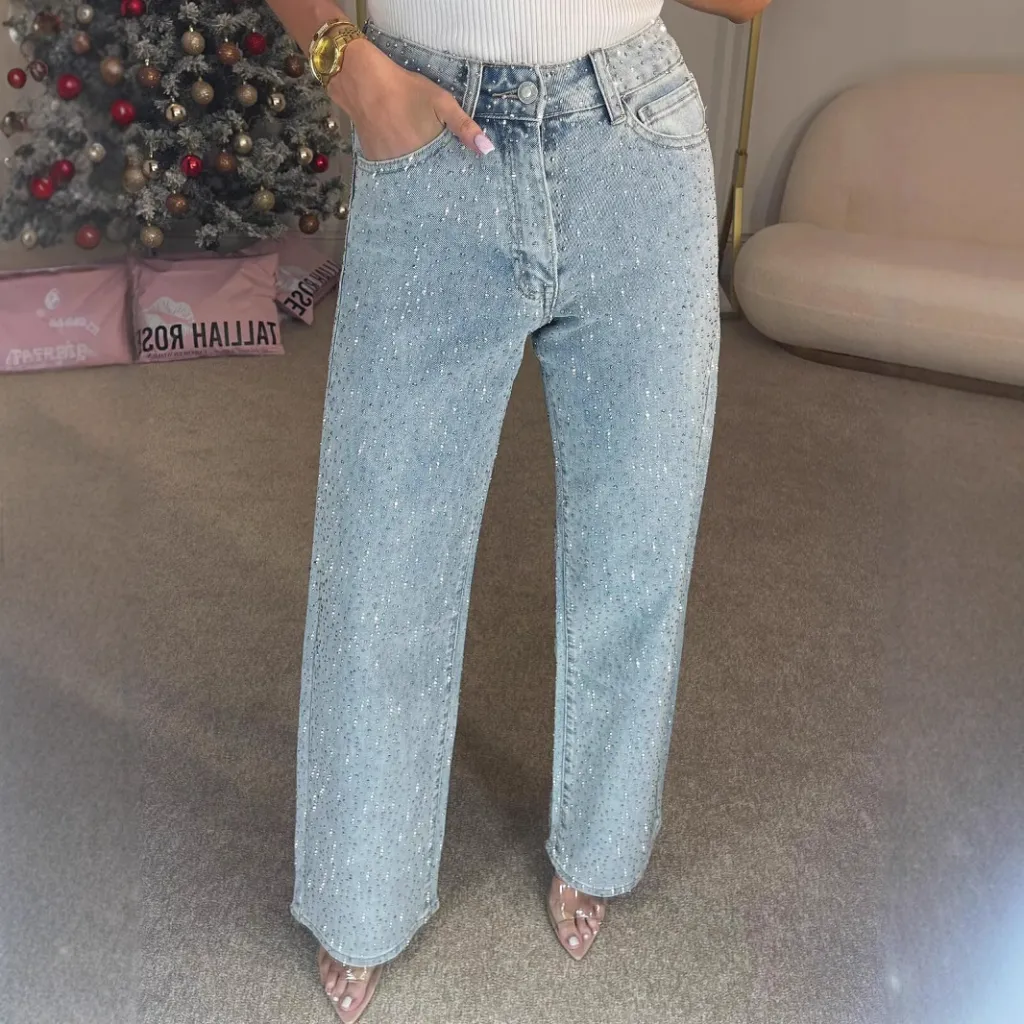 With High Waist Straight Leg Pants - Blue