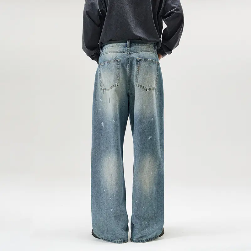 American-style Splash-ink Washed Loose Jeans
