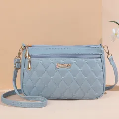 Simple Fashion Solid Colour Embroidered Chanel's Style Crossbody Bag - Blue - View 1