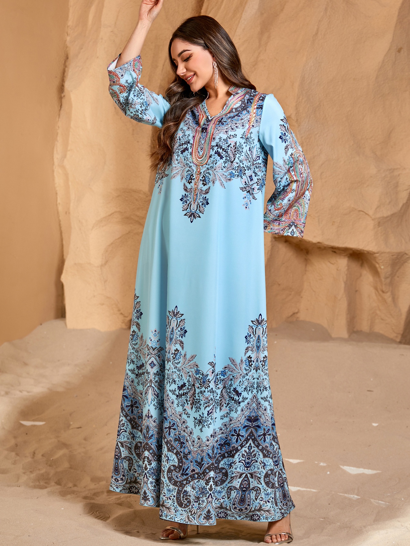 Blue Long Sleeve Dress Front View