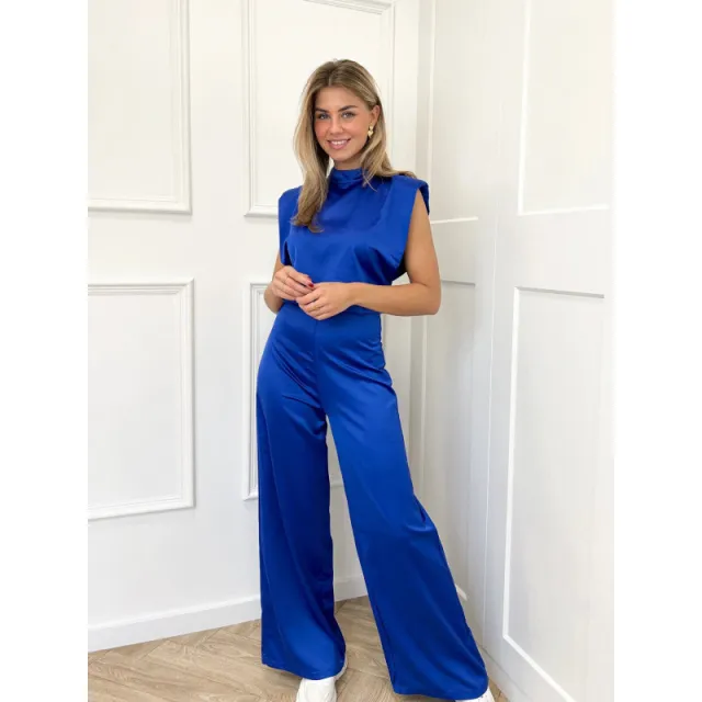 Backless Evening Dress Jumpsuit Solid Color Casual Straight Pants Royal Blue - Shop at LoveMi
