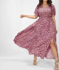 European And American Ladies Bohemian Style Floral Tight Waist Dress - Pink - View 1