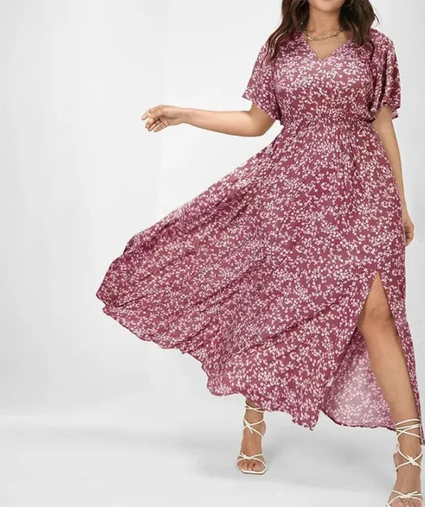 European And American Ladies Bohemian Style Floral Tight Waist Dress Pink - Shop at LoveMi