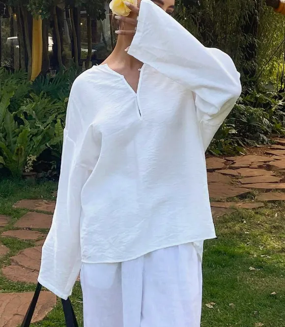 Round Neck Casual Summer Shirt For Women White - Shop at LoveMi
