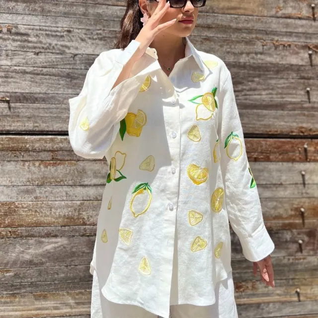 European And American Women's Clothing New Embroidered Shirt Casual Suit White 2 - Shop at LoveMi