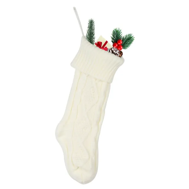 Christmas Gift Bag Large 46CM Wool Knitted Socks Scene Decorative Ornaments White - Shop at LoveMi