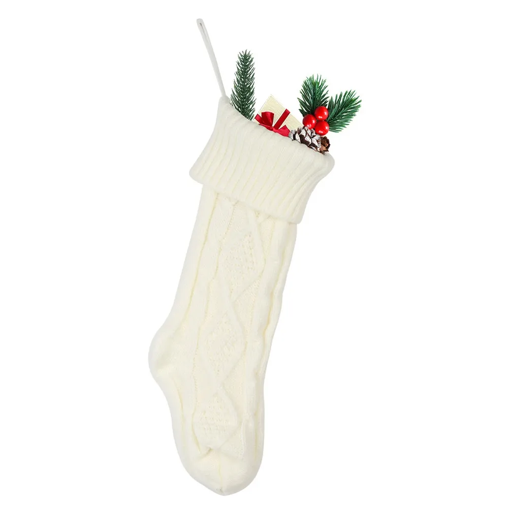 Christmas Gift Bag Large 46CM Wool Knitted Socks Scene Decorative Ornaments - White