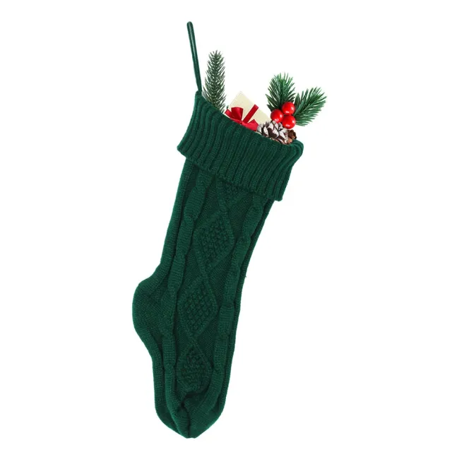 Christmas Gift Bag Large 46CM Wool Knitted Socks Scene Decorative Ornaments Dark Green - Shop at LoveMi