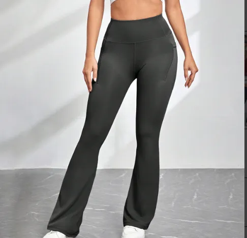High Waisted Pocket Micro Flared Yoga Pants 2 Style - Shop at LoveMi