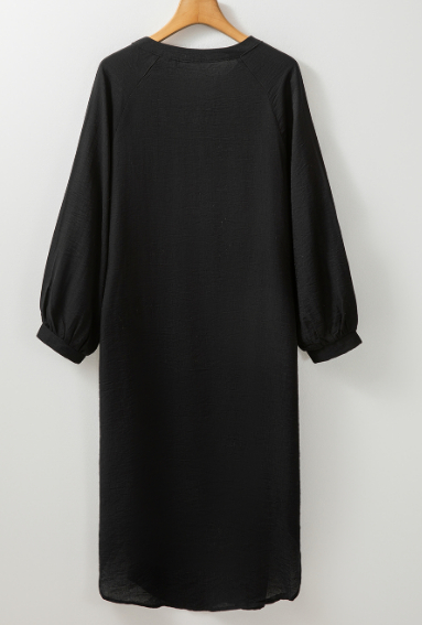 Black  Sleeve Button Up Long Kimono