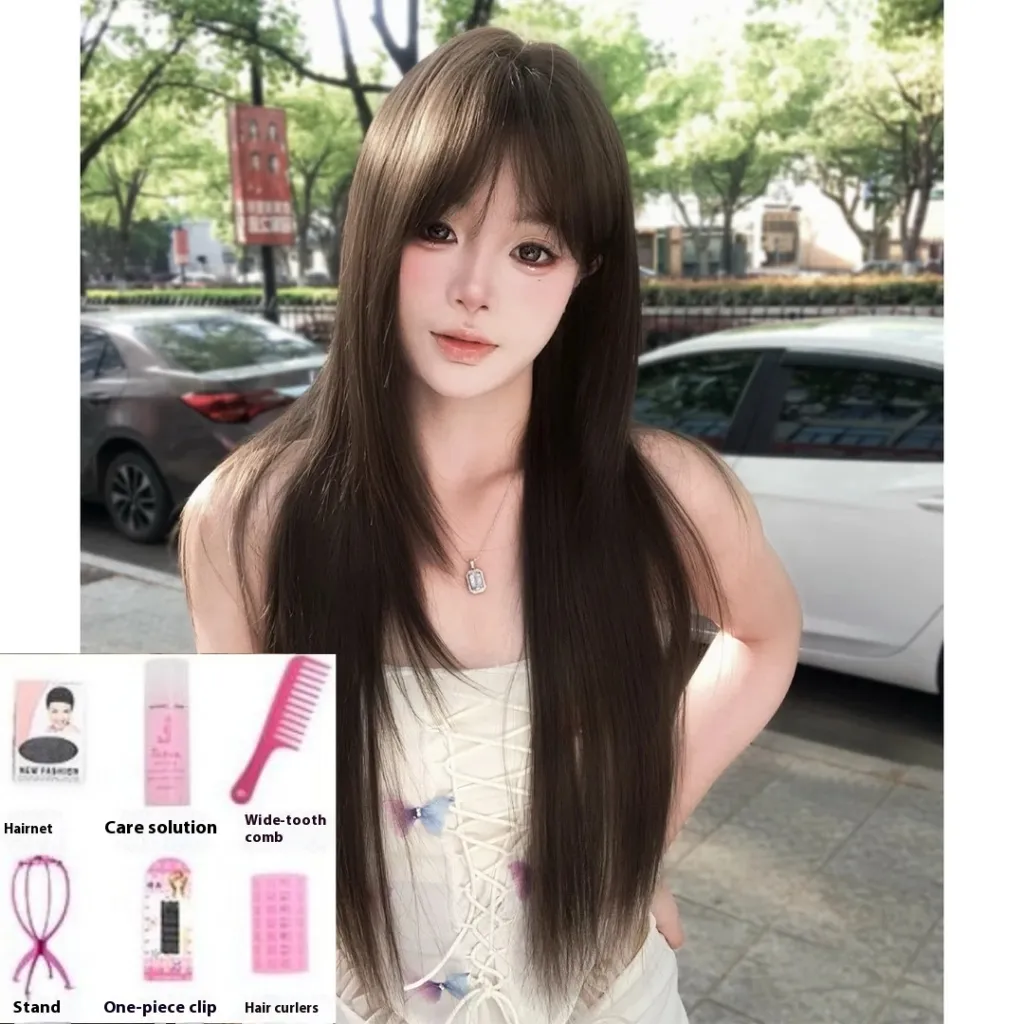 Wig High-level Black Tea Simulation Increase Hair Amount Natural Sweet Girl Hair Replacement - Brown Black Seven Pieces Set
