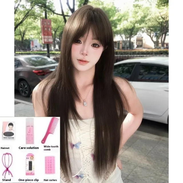 Wig High level Black Tea Simulation Increase Hair Amount Natural Sweet Girl Hair Replacement Brown Black Seven Pieces Set - Shop at LoveMi