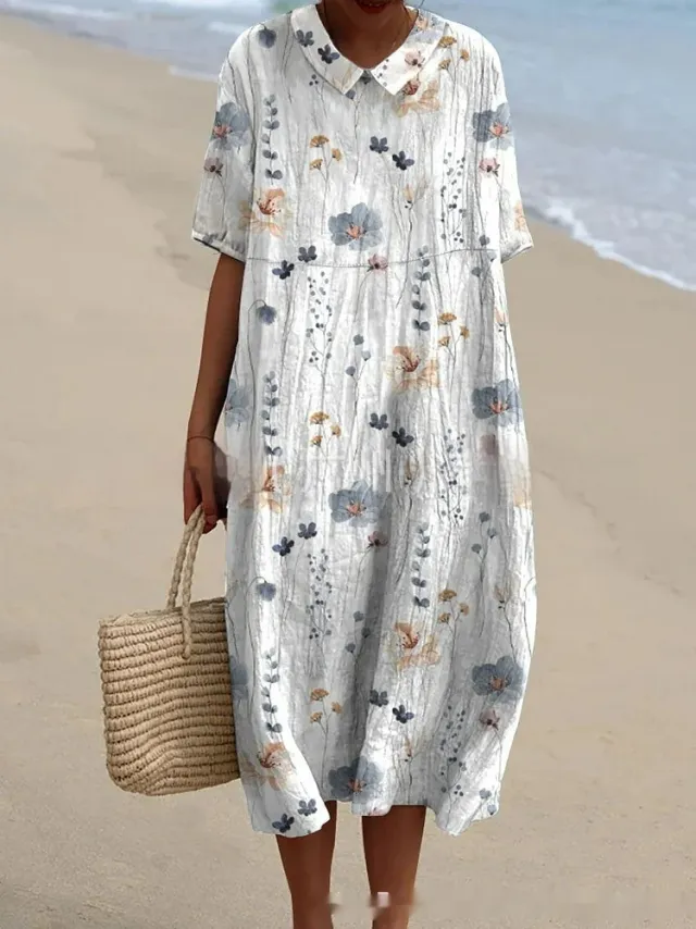 Casual Women's Floral Print Medium Dress White - Shop at LoveMi