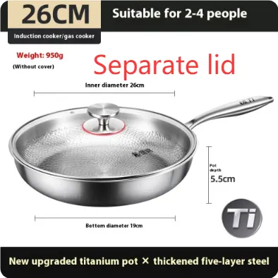Pure Titanium Frying Pan Non coated Non stick Pan 26Cm Individual Lid - Shop at LoveMi