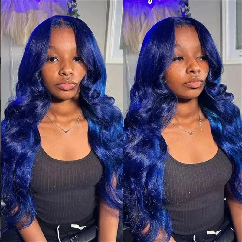 European And American Style Wig Women's Middle Point Dark Blue Big Wave
