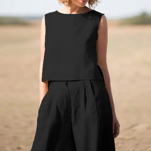 Women's Solid Color Retro Cotton And Linen Long Sleeve Loose Cotton Suit Black - Shop at LoveMi