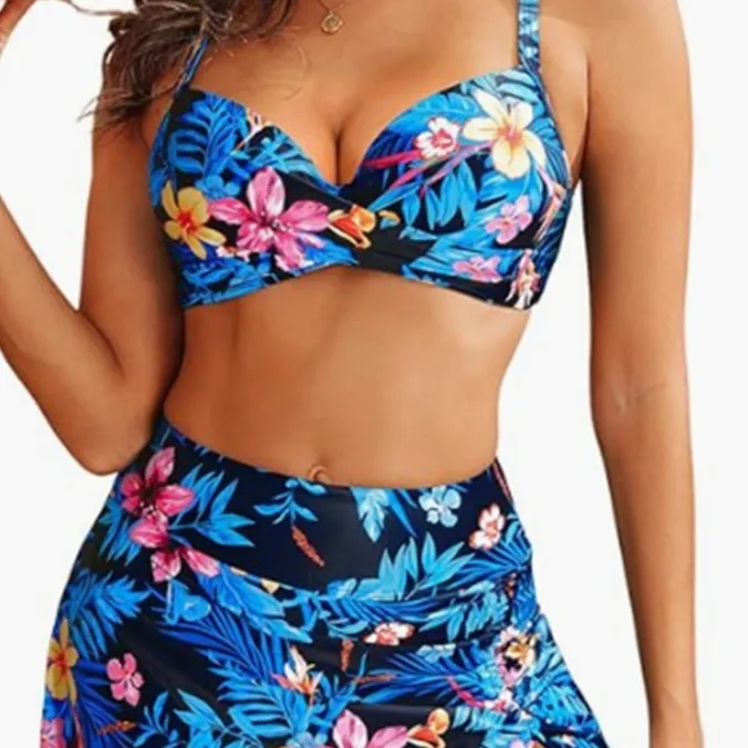 Hard Bag High Waist Bikini Sexy Gathering Swimwear - Yj2588 Printing-2Xl