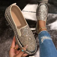 A Pedal Platform Platform Loafers With Rhinestones - Gold - View 1