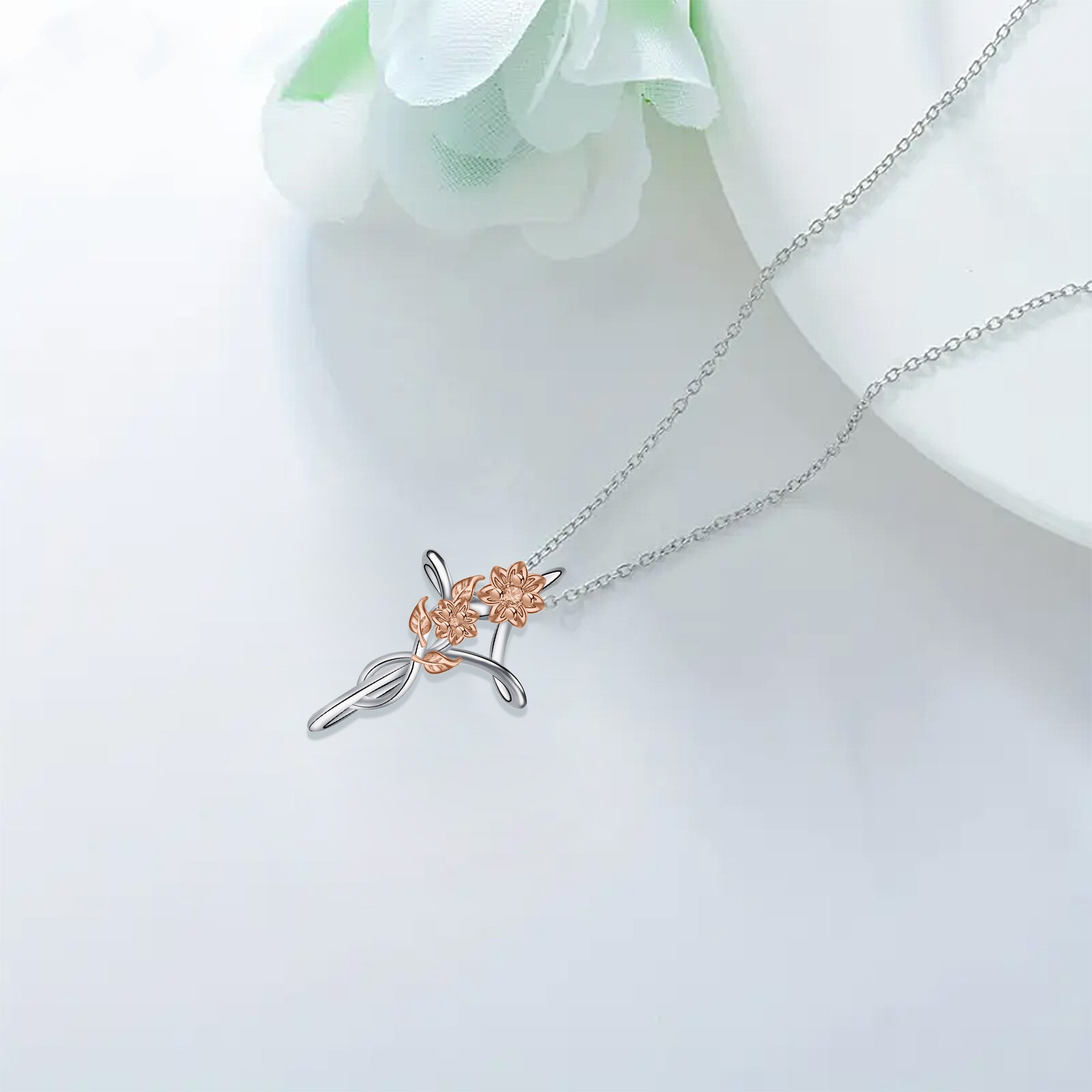 Flower Leaf Winding Cross Necklace For Women