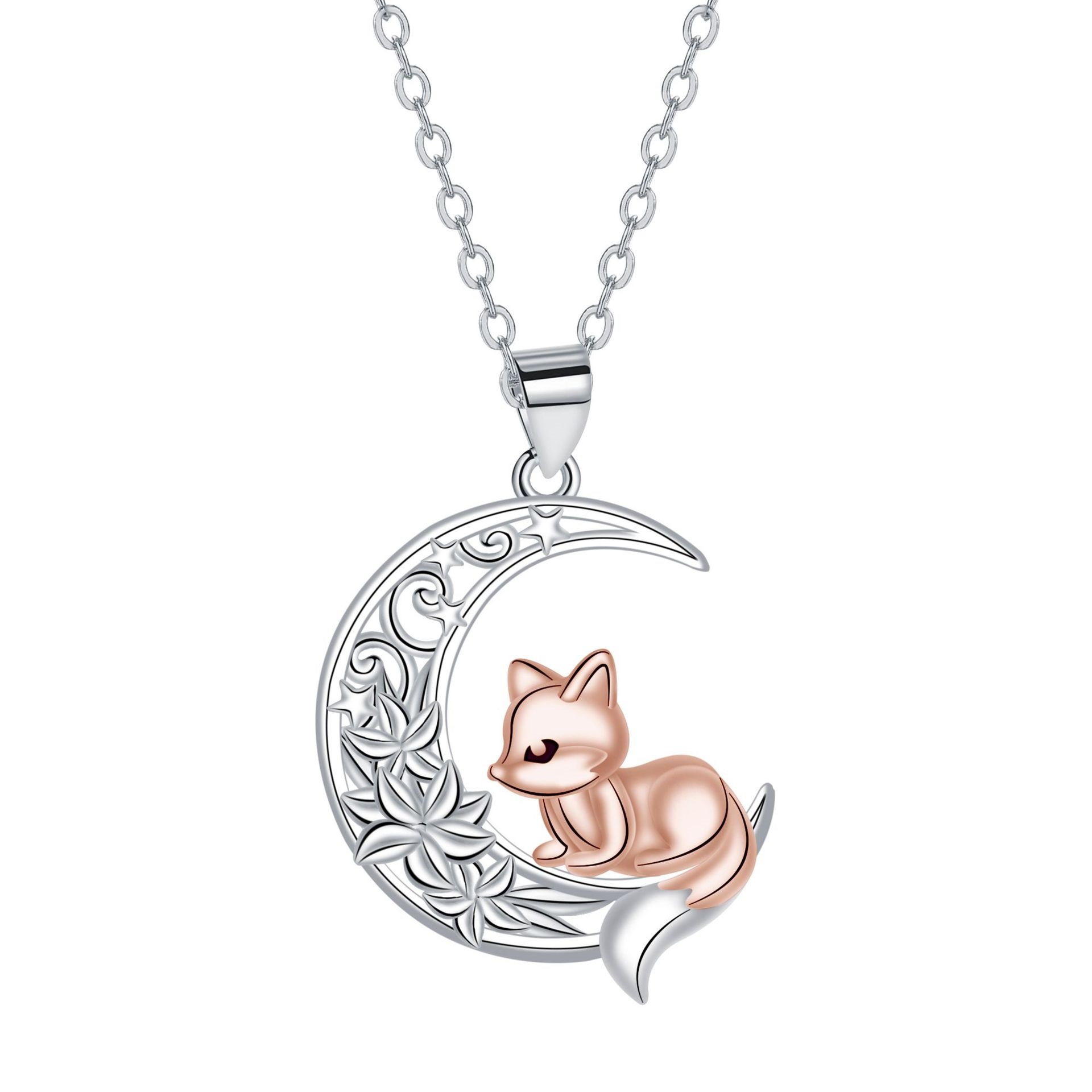 Unique Design Beautiful Fox Pendant Ornaments Flower Moon Female Necklace