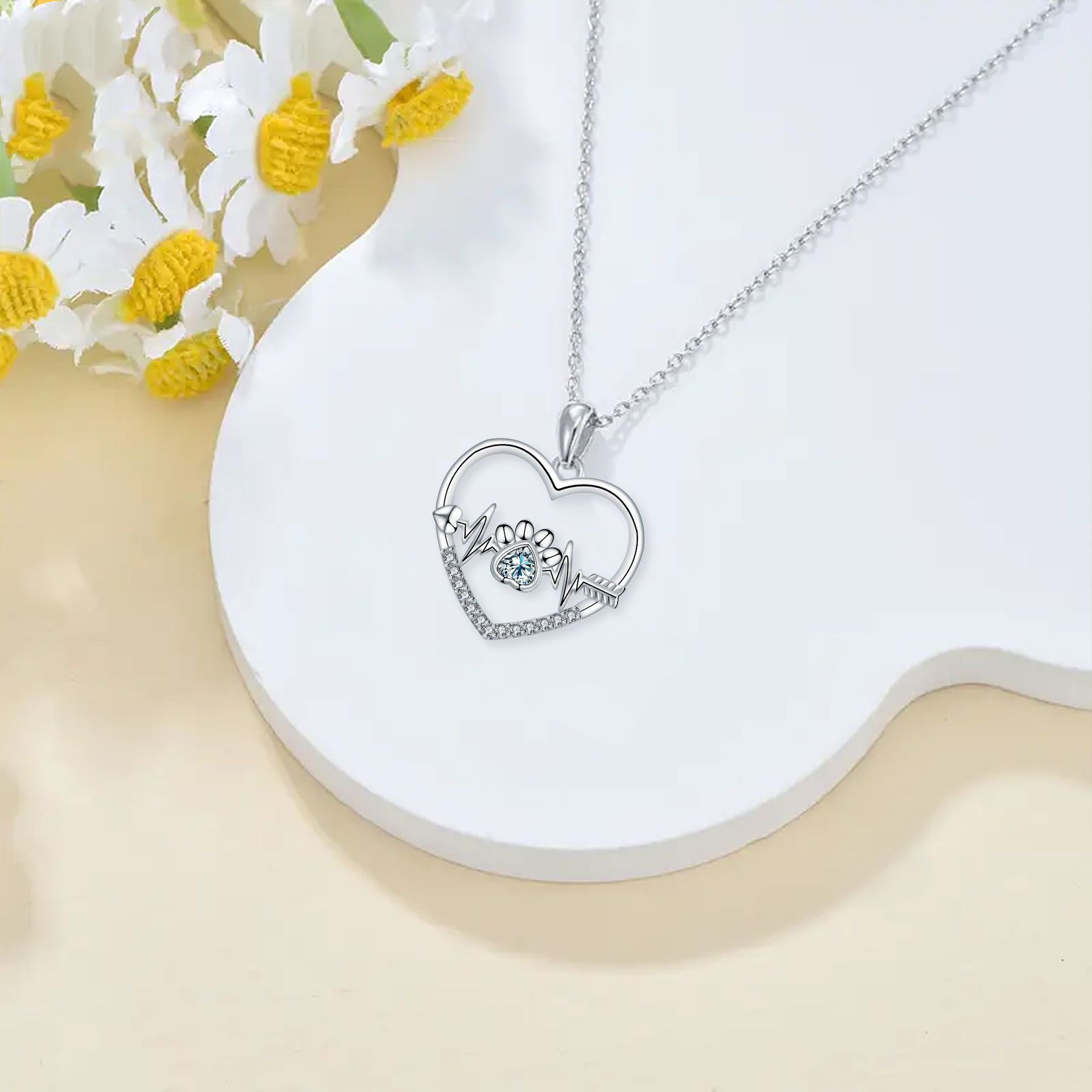 Fashion Simple Love Heart Shape Pet Paw Pendant Necklace
