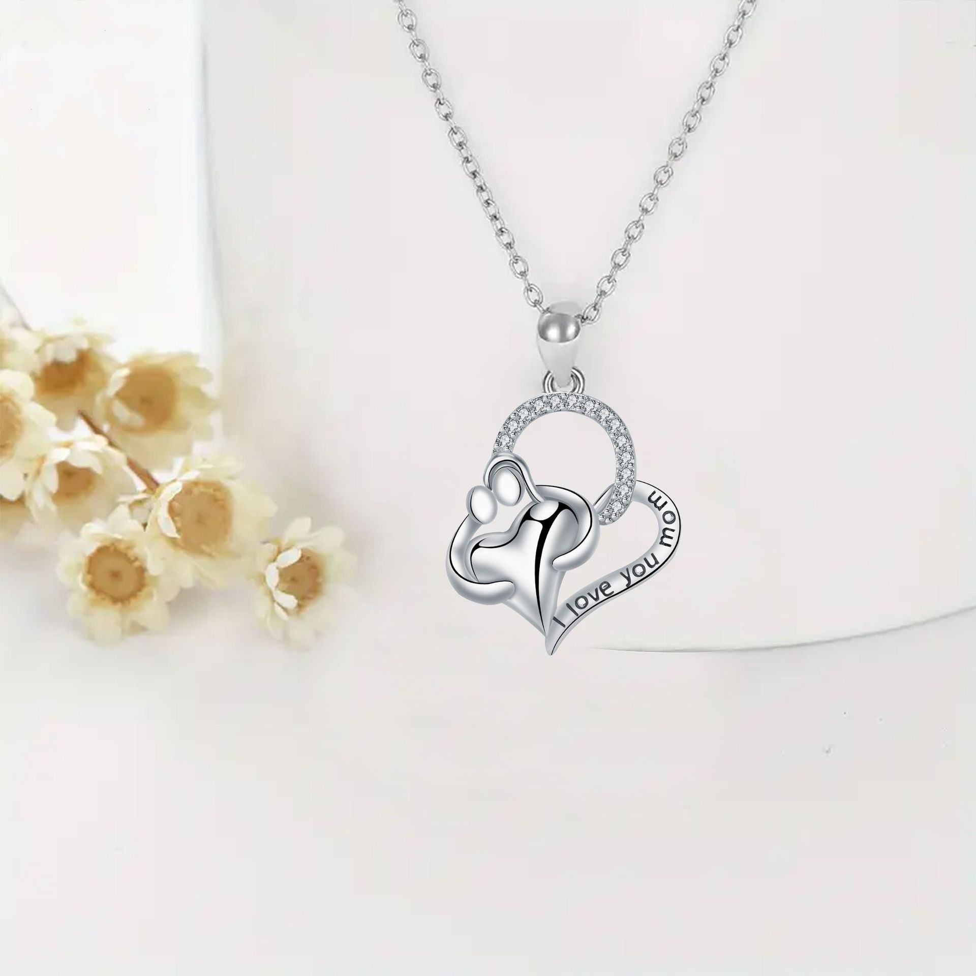 Mother's Day Ornament Heart-shaped Mother-child Pendant Necklace