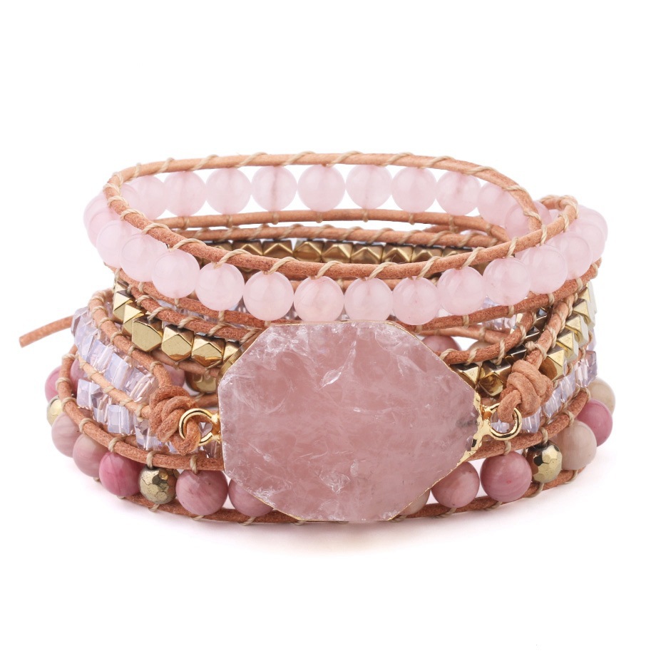 Natural Raw Gemstone Red Woven Bracelet Multi-circle