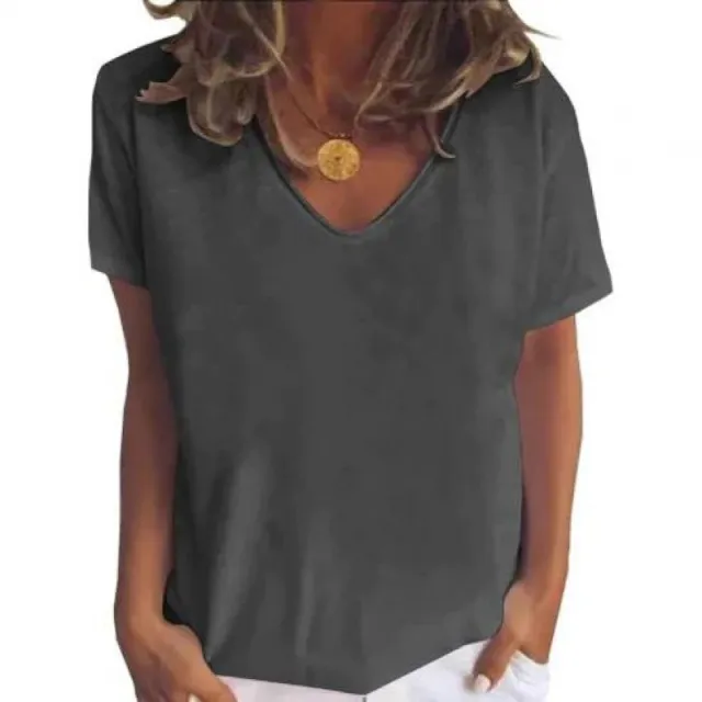 Loose V neck Short Sleeve Digital Printed T shirt Dzkh23330017 - Shop at LoveMi