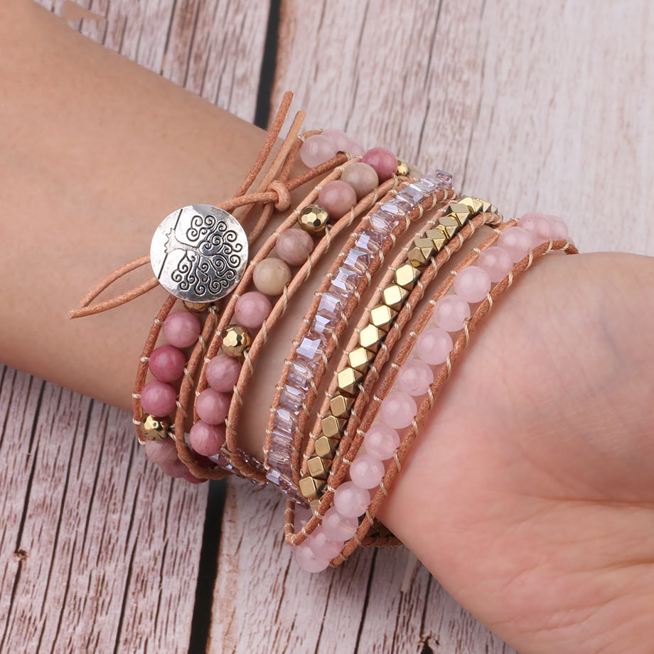 Natural Raw Gemstone Red Woven Bracelet Multi-circle