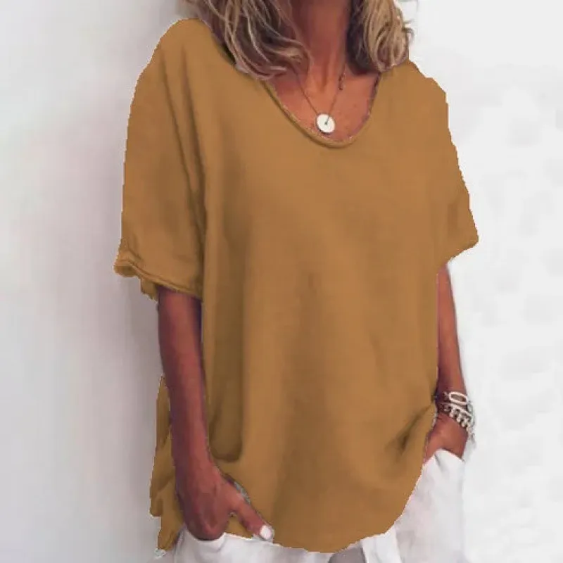 Loose V-neck Short Sleeve Digital Printed T-shirt - Dzkh23330016-2Xl