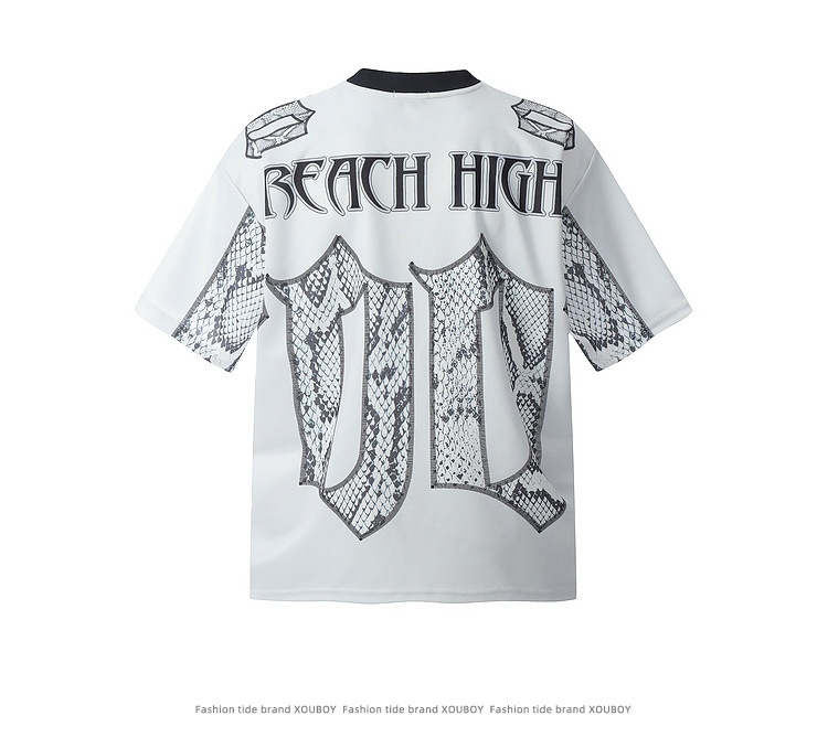 White Snake Scale Mesh Jersey Loose Fit Streetwear Top
