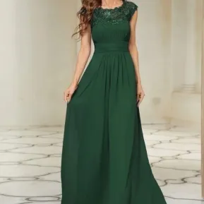 Bridesmaid Dress Women's Cover Sleeve Chiffon Pleated Lace Dress Green - Shop at LoveMi