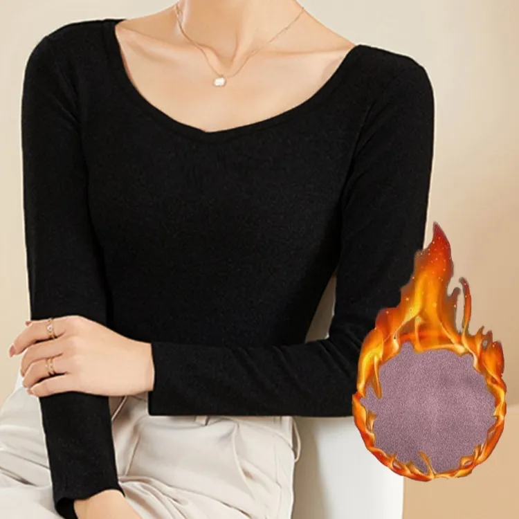 Women's Clothing Turtle Neck Thermal Underwear - H003U Collar Black Plus Velvet