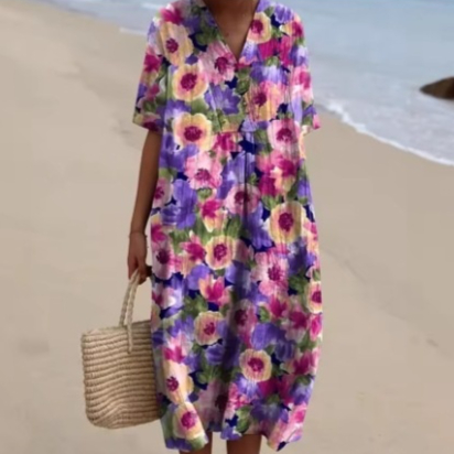 Plus Size Women's Blouse Short Sleeve Dress Creative Fish Pattern Vacation Style Dress Factory Color 1 Style - Shop at LoveMi