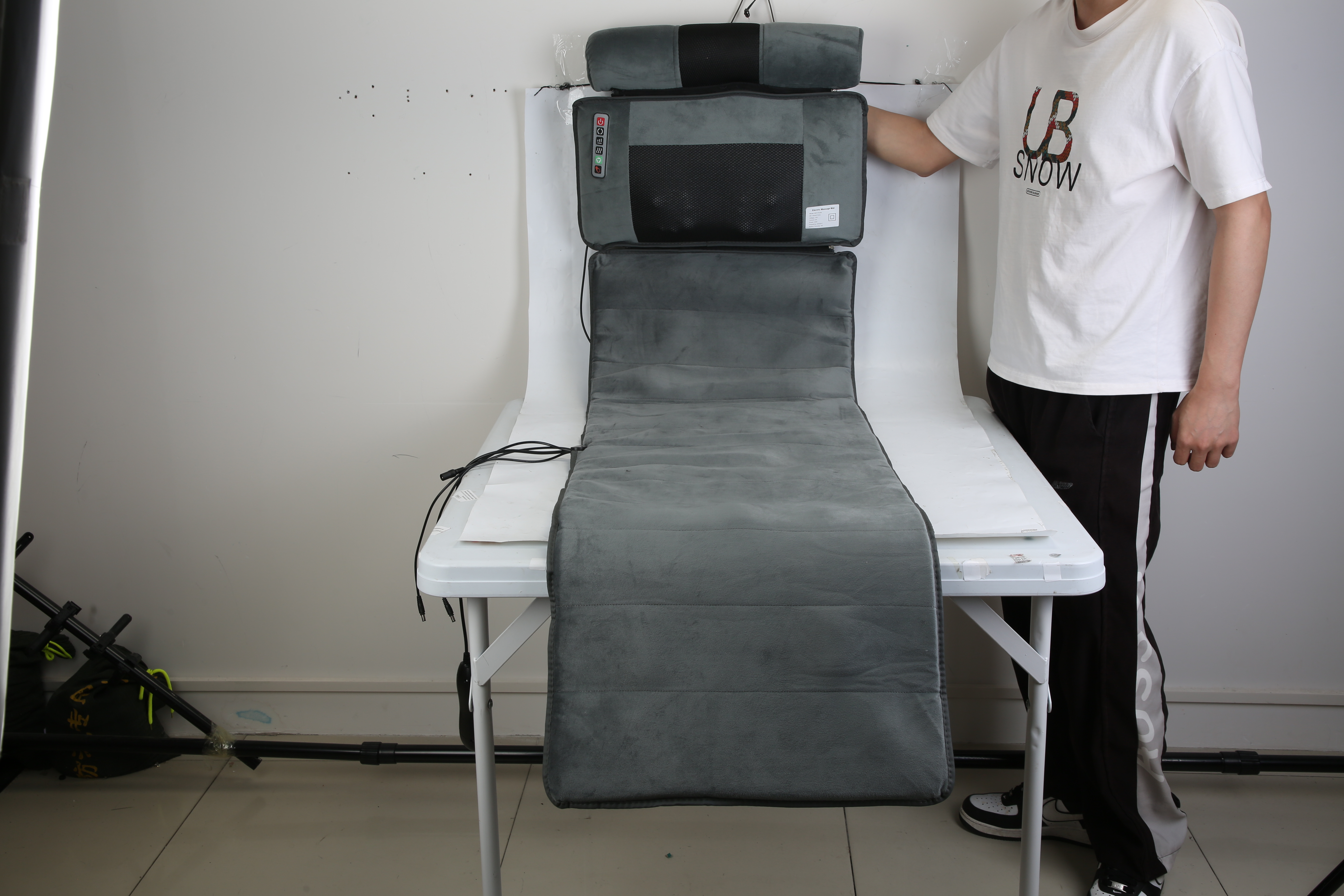 Close-up of vibration motors in full-body massage mat